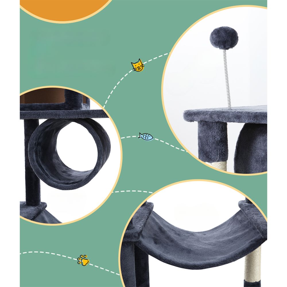 Cat Tree Tower Scratching Post Wood House Play Bed - 151cm