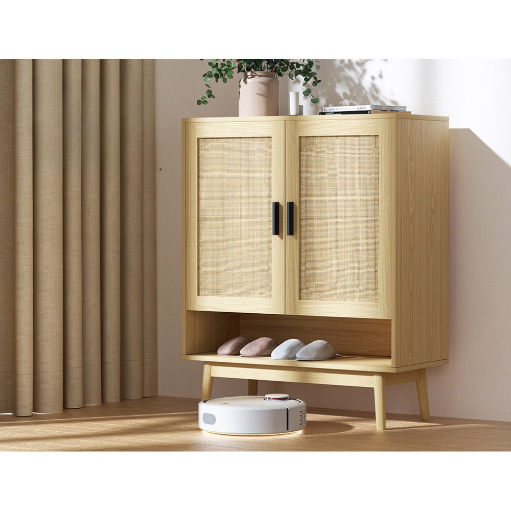 Shoe Cabinet Rattan Shoes Storage Rack Organiser Wooden Cupboard Shelf
