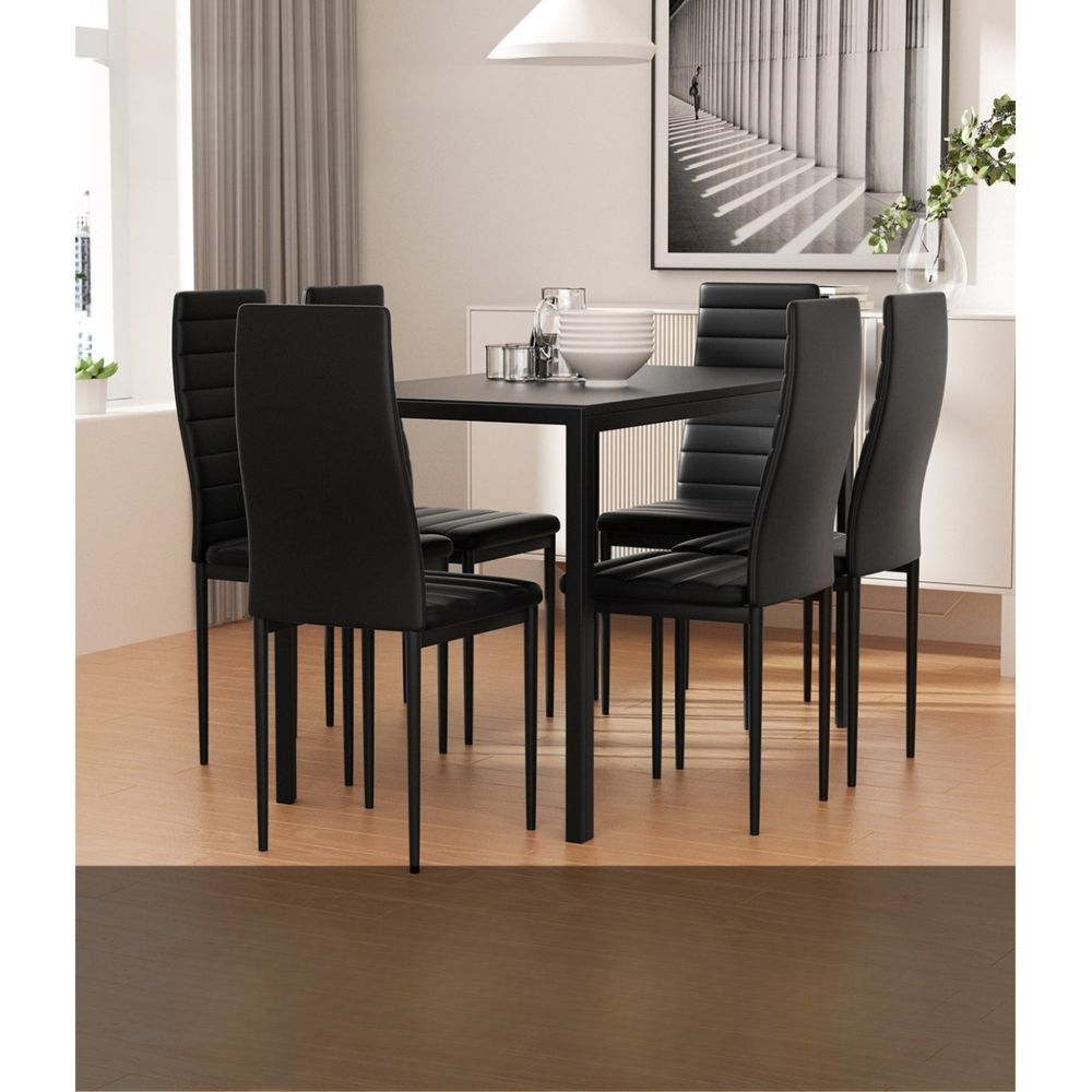 Dining Chairs and Table Dining Set 6 Chair Set Of 7 Wooden Top Black