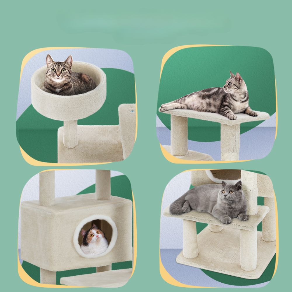 Cat Tree Tower Scratching Post Wood House Play Bed - 90cm