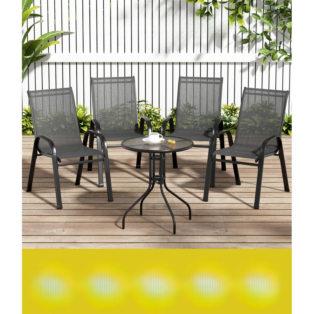 Outdoor Furniture Stackable Table and Chairs Bistro Patio Set -5pcs