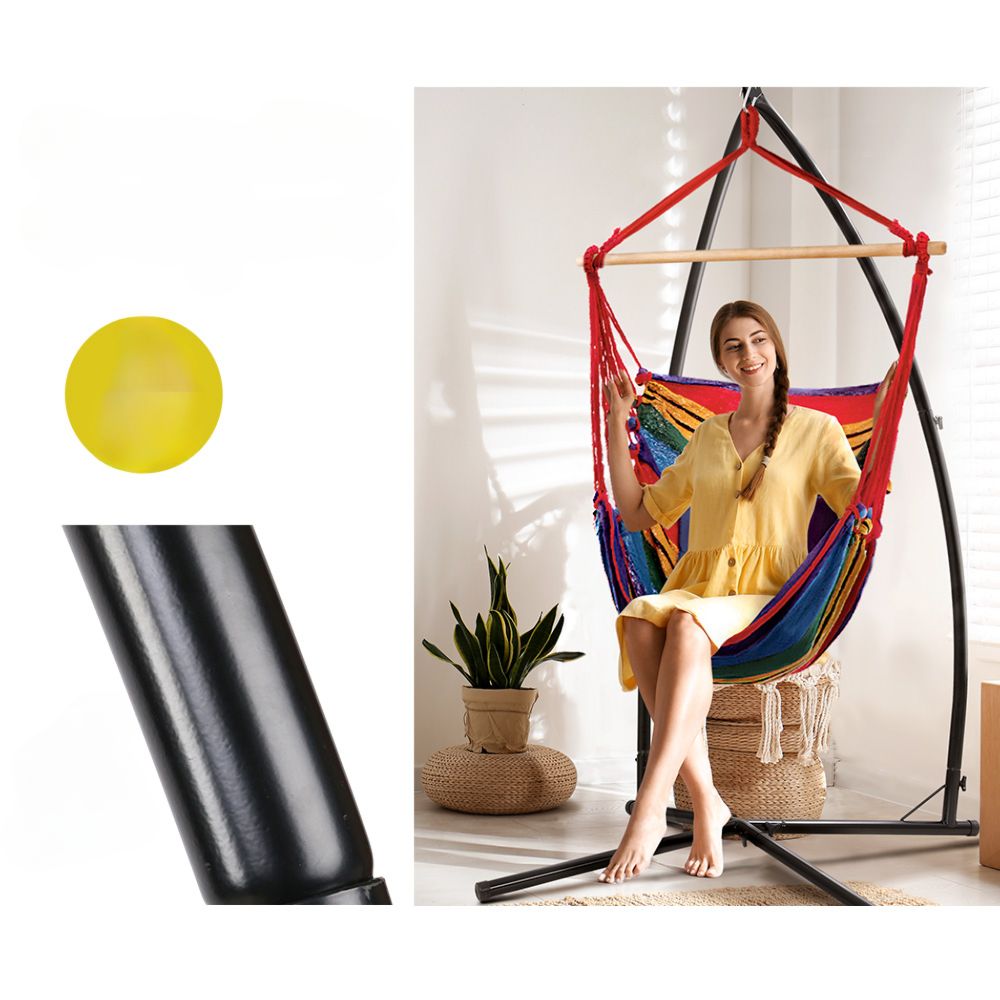 Outdoor Hanging Hammock Pillow Chair with Steel Stand - Rainbow