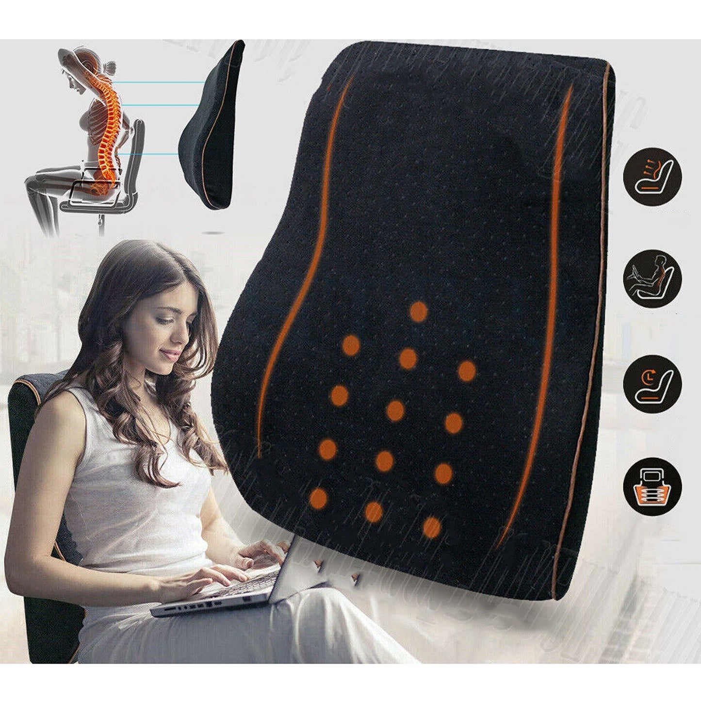 Lumbar Support Memory Foam Back Cushion for Home Car Office Use