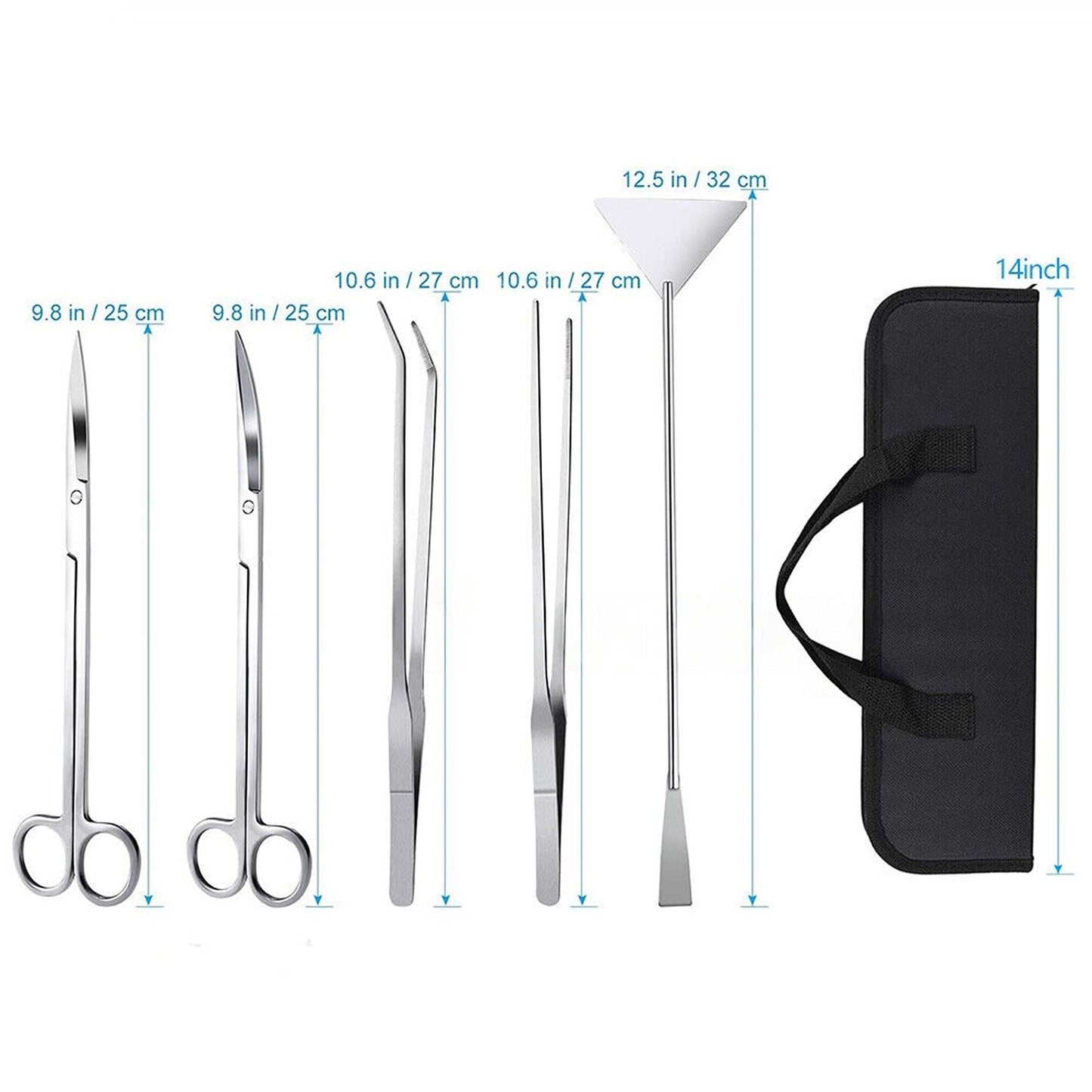 5pcs Aquarium Maintenance Tool Kit Stainless Steel Plant Tweezers Scissors Set