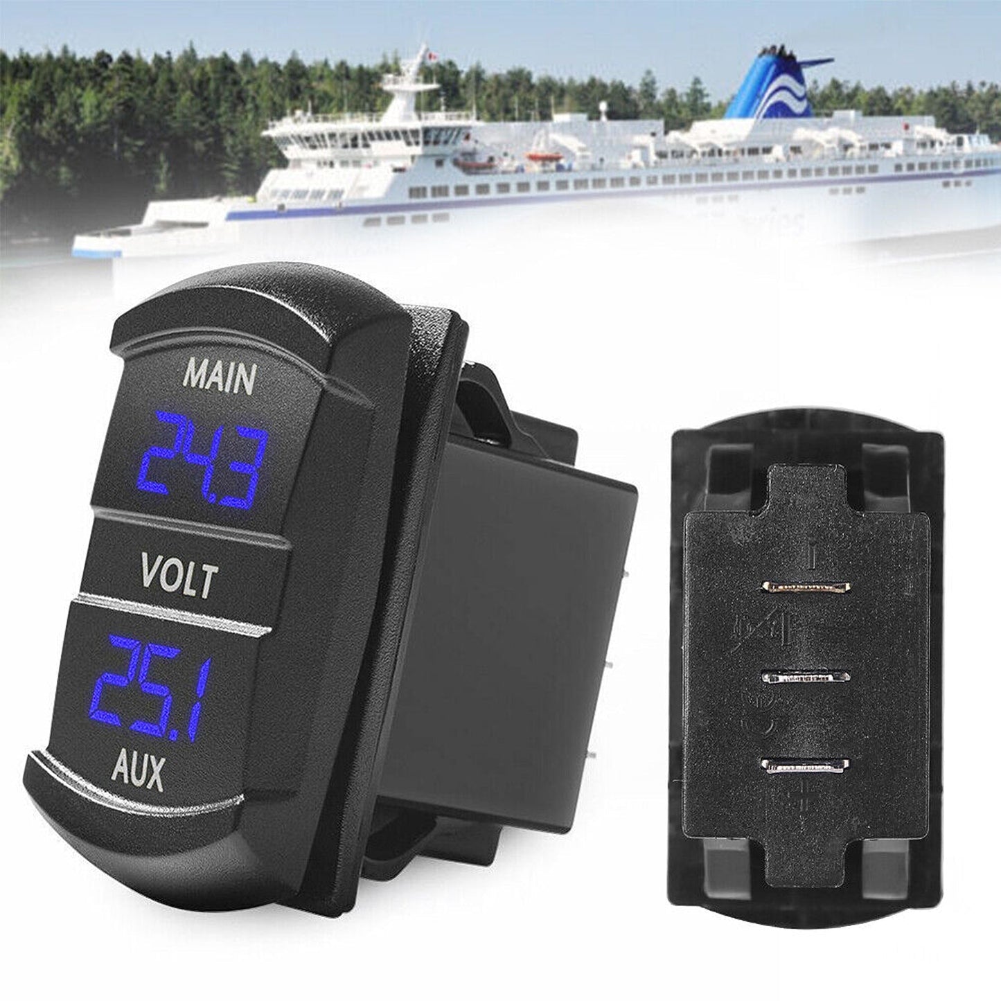 Dual Battery Volt Meter for Marine Vehicles LED Digital Display