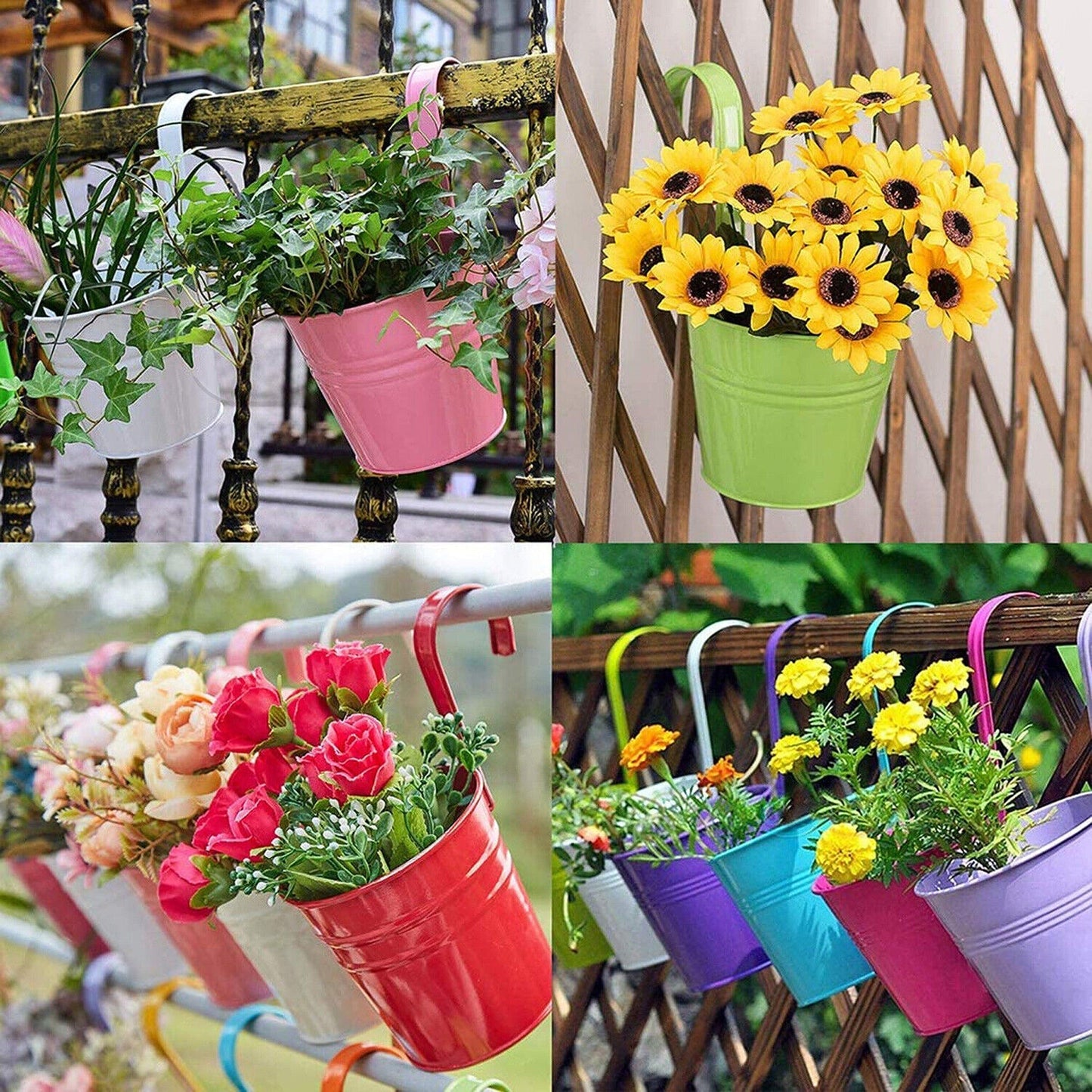 10pcs Iron Hanging Flower Pots with Detachable Hooks for Balcony Garden
