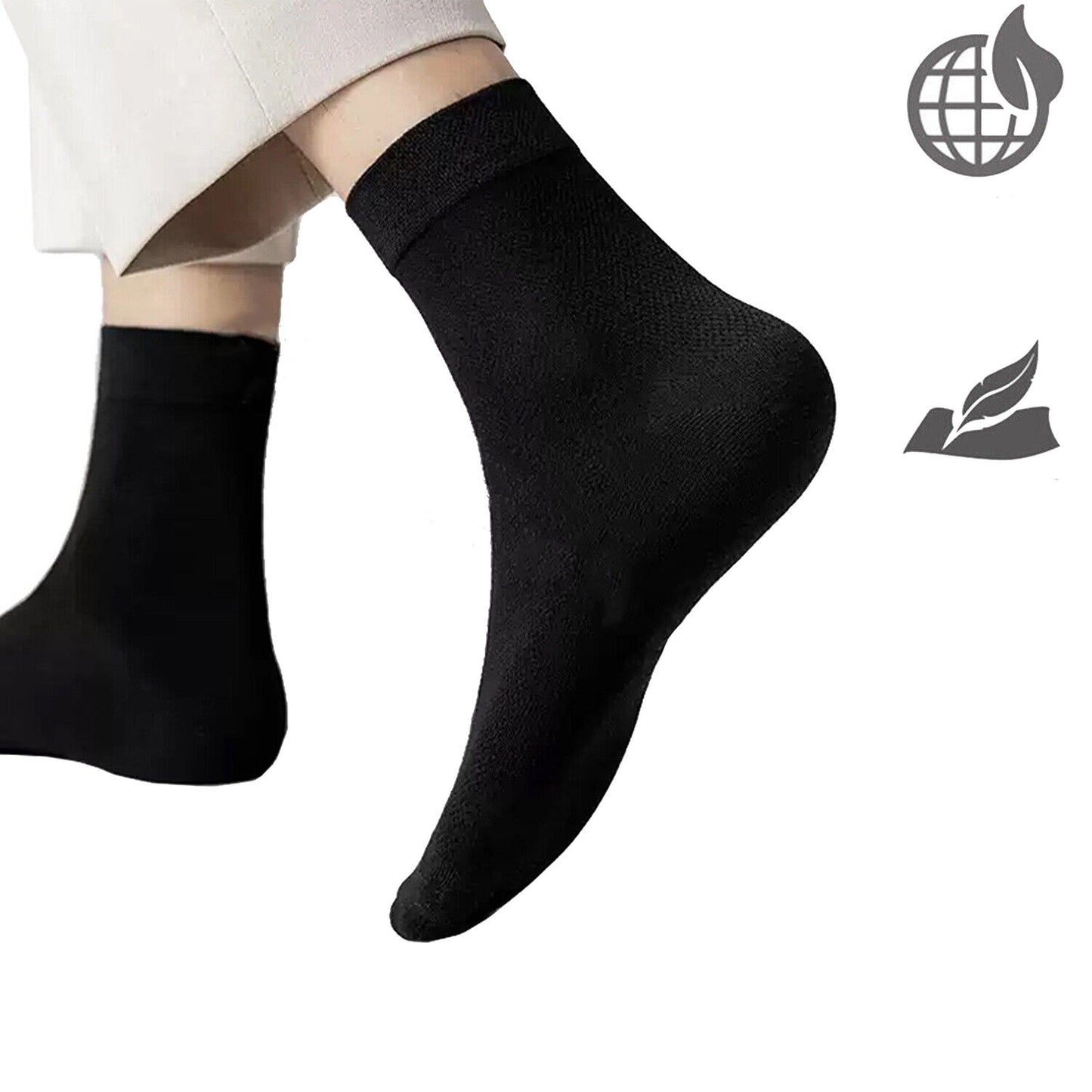 15 Pairs Men Odor-Resistant Bamboo Fiber Socks Black Natural Fabric