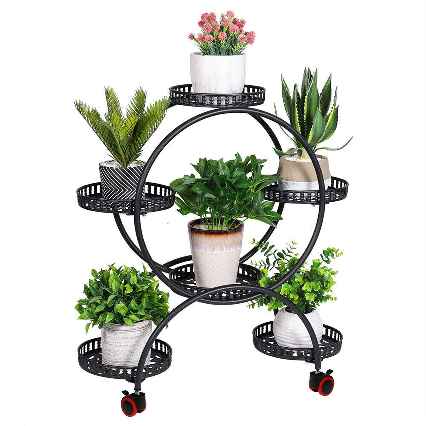 Plant Stand with 6 Pot Holders on Wheels for Easy Moving Indoors 4 Layer