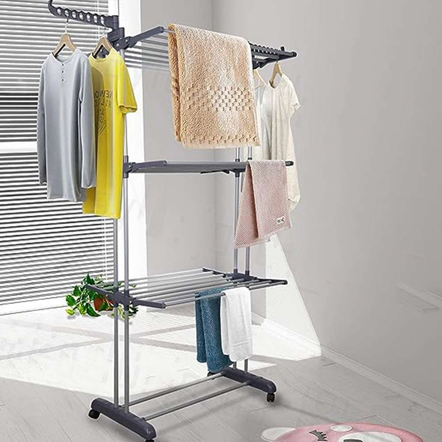 4-Layer Clothes Drying Rack Foldable Garment Laundry Airer Support Horse