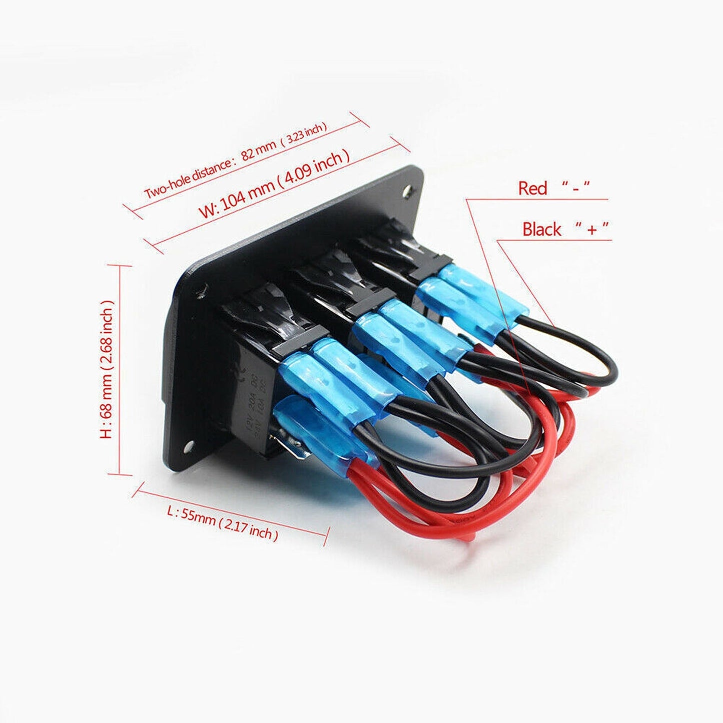 3 Gang Blue LED Rocker Switch Panel with Dual USB for Car Boat and RV