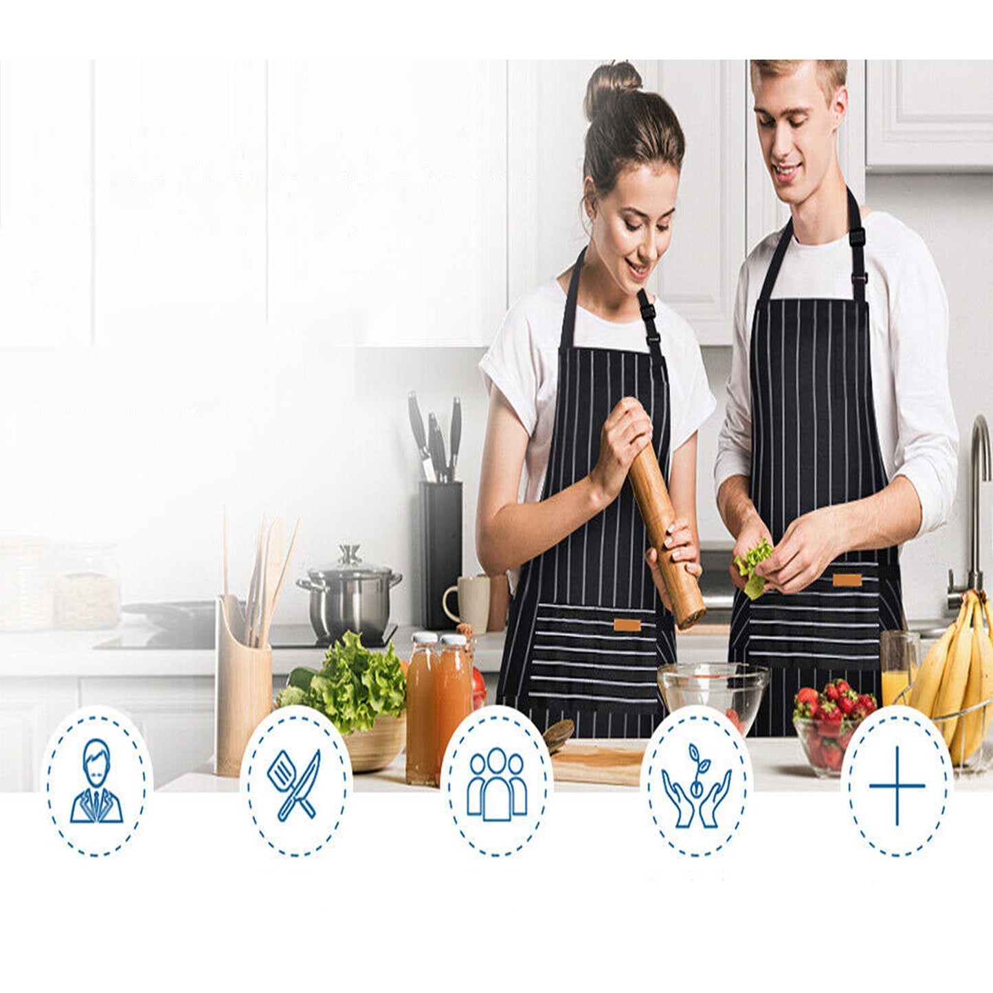 Neck Adjustable Chef Apron with 2 Pockets for Kitchen BBQ