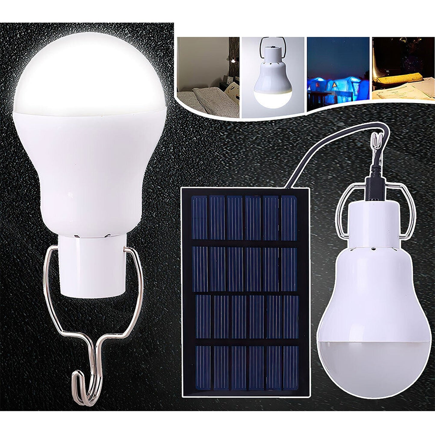 Solar Powered LED Light Bulb for Outdoor Camping and Indoor Use