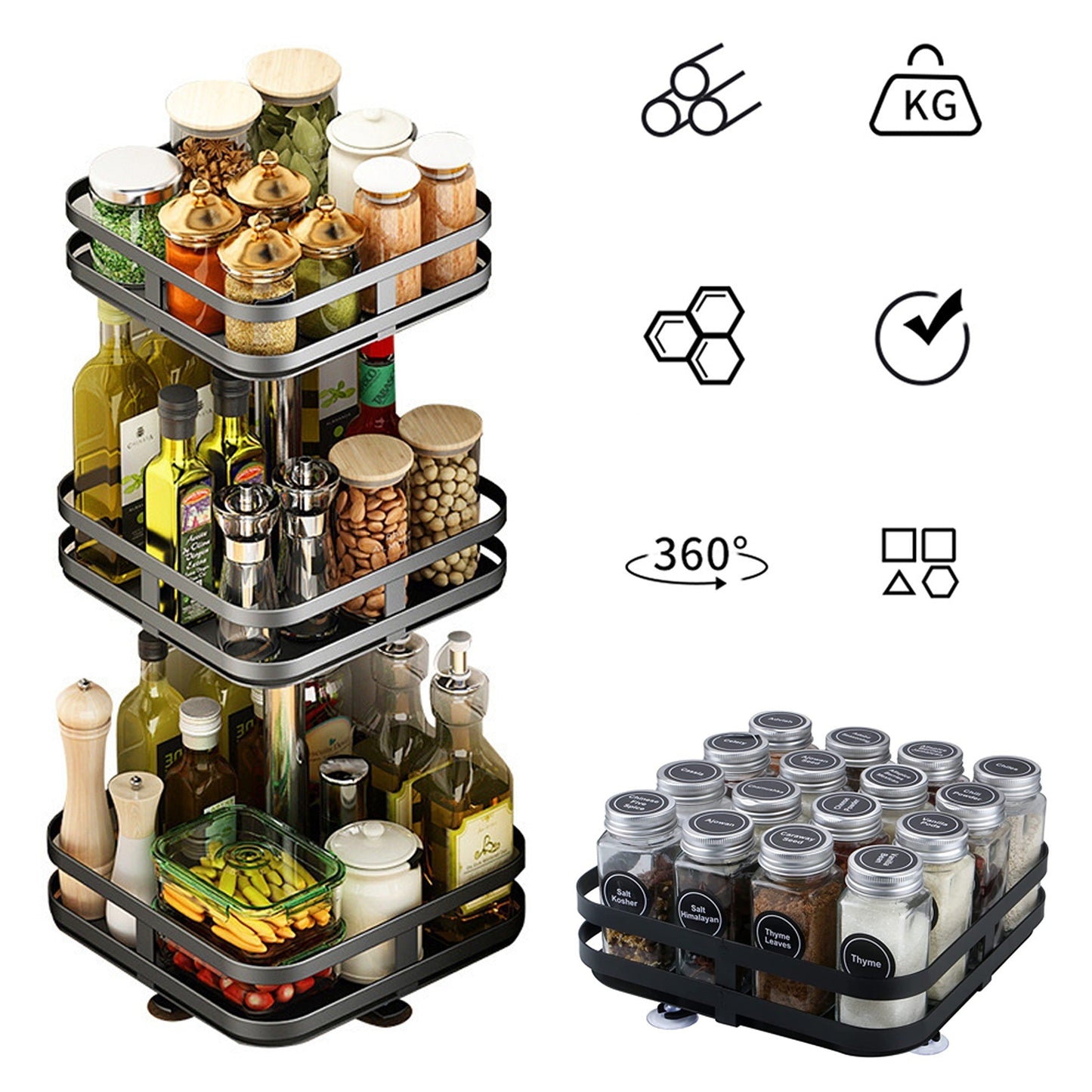 Rotating Kitchen Spice Rack Round Pantry Shelf Storage Organiser