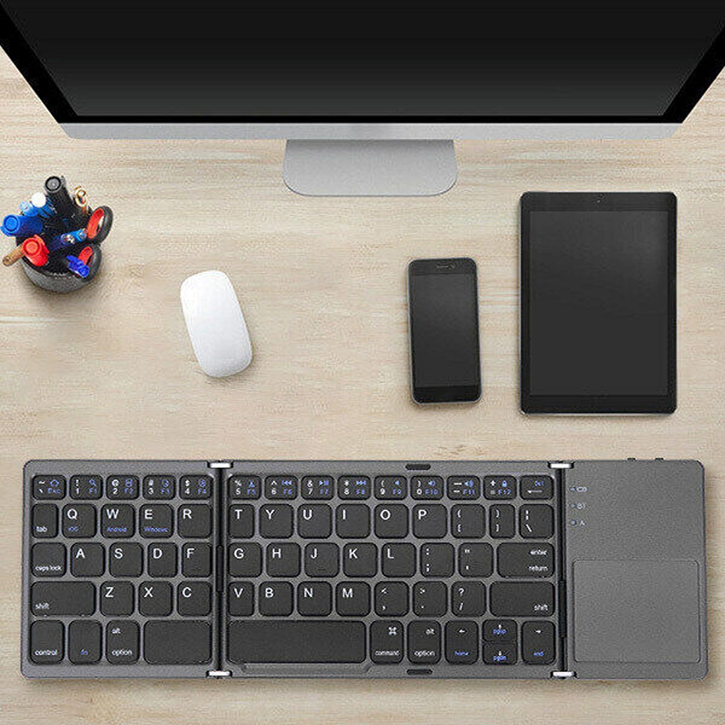 Slim Bluetooth Keyboard with Integrated Touchpad for Tablets and Smartphones