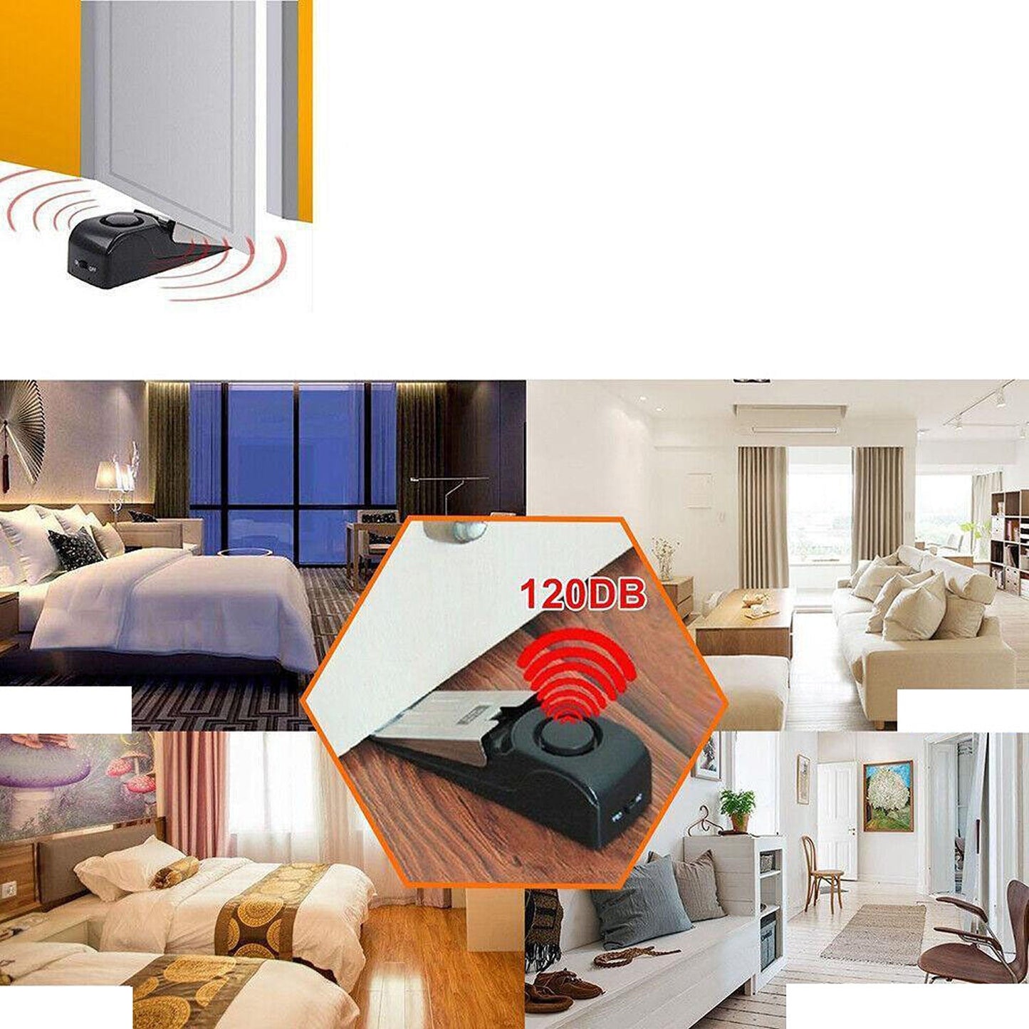 Wireless Door Stop Security Alarm Wedge Intruder Alert System