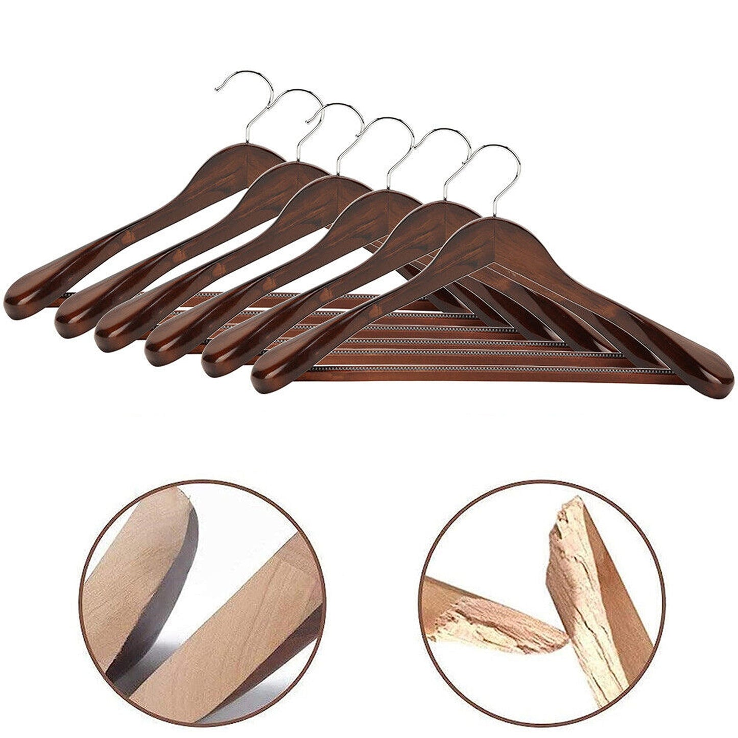 6pcs Set of Wide Shoulder Wooden Suit Hangers for Wardrobes
