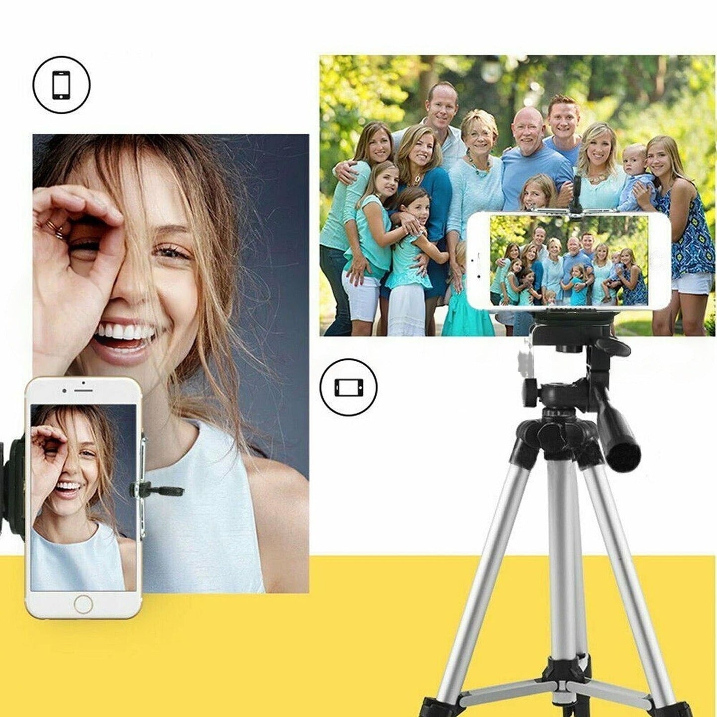 Adjustable Tripod Camera Stand for iPhone and Samsung with Mount Holder
