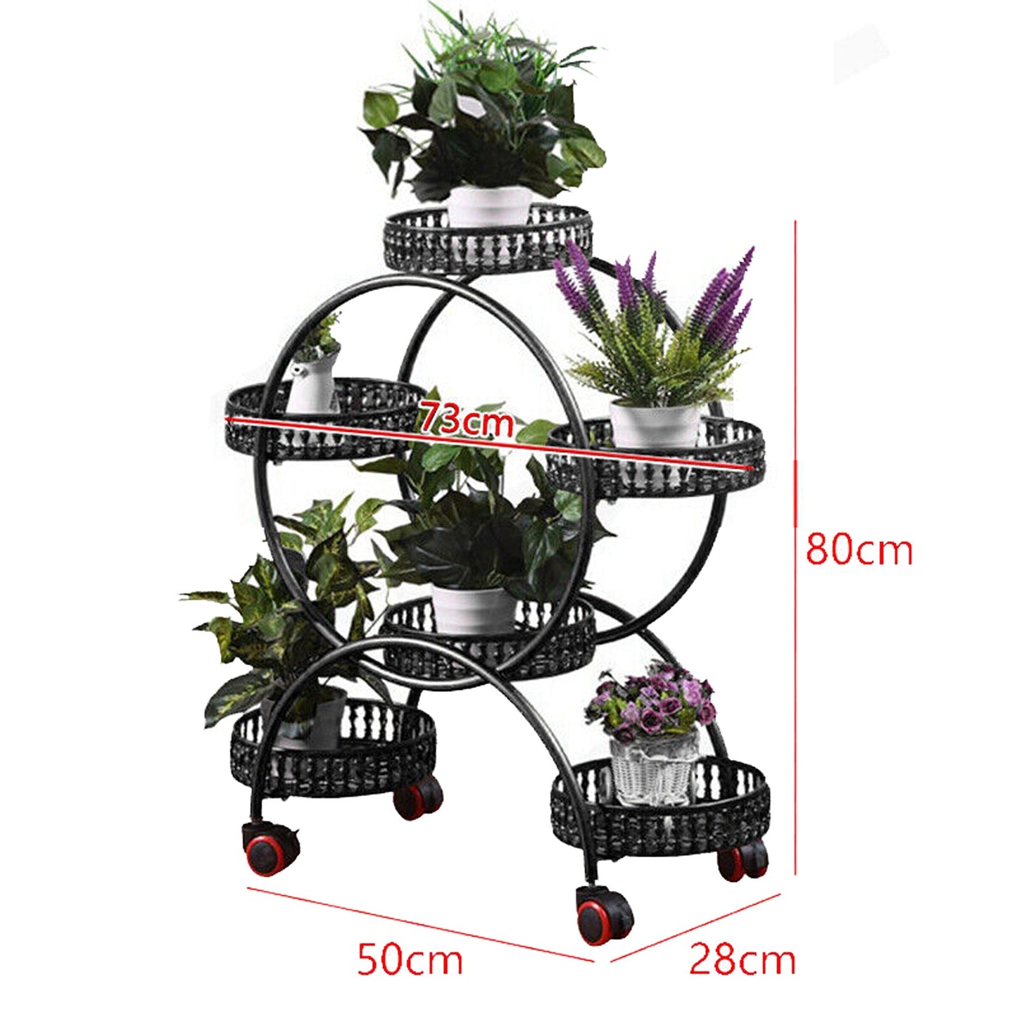 Mobile Balcony Plant Stand with 4 Wheels - 6 Pots
