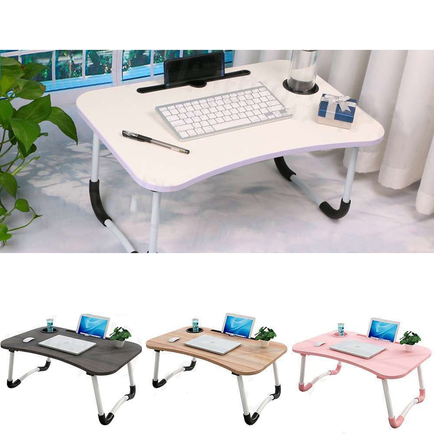 Adjustable Laptop Stand Portable Desk for Bed with Cup Holder