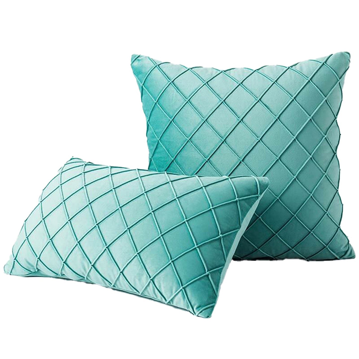 Turquoise Throw Pillow Case Velvet Cushion Cover Diamond Pleated