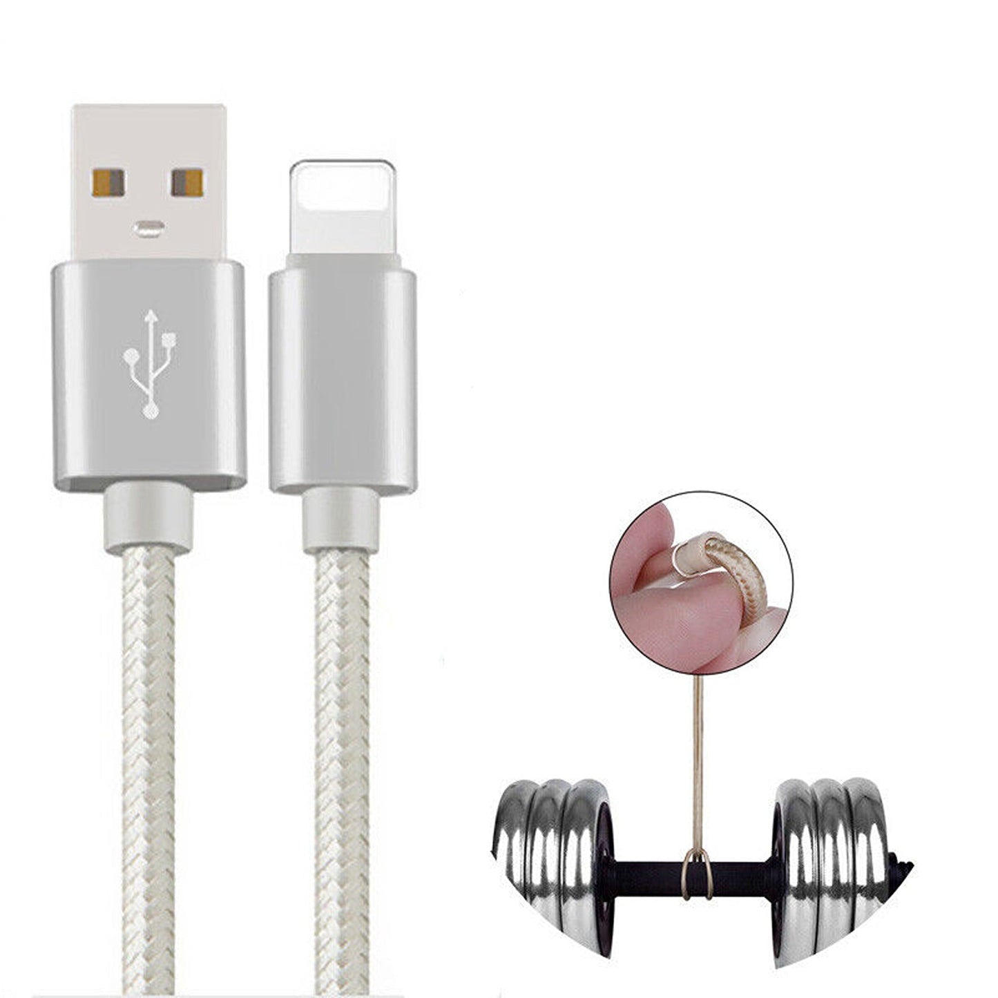 Silver Fast Charging Nylon Micro USB Cable for iOS iPhone
