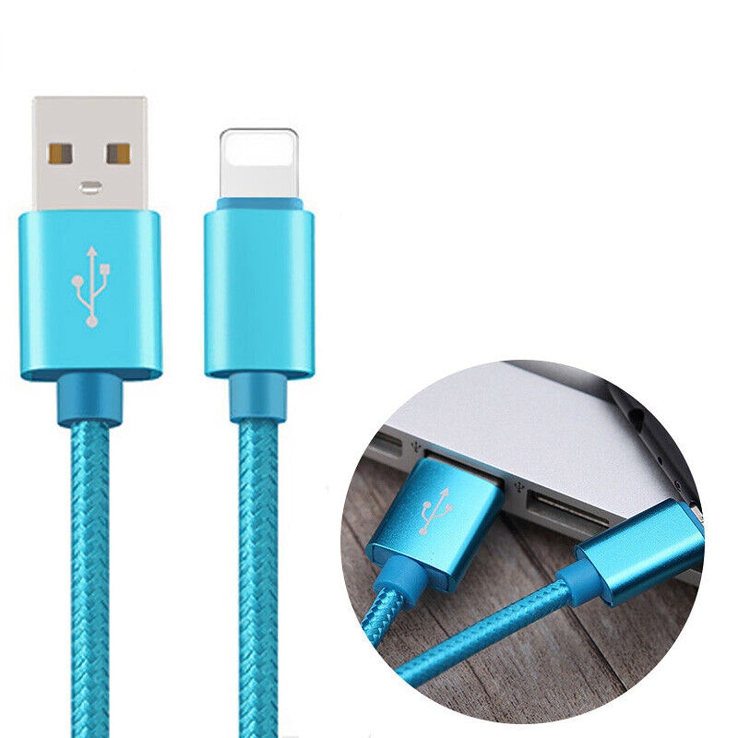 Blue Fast Charging Nylon Micro USB Cable for iOS iPhone