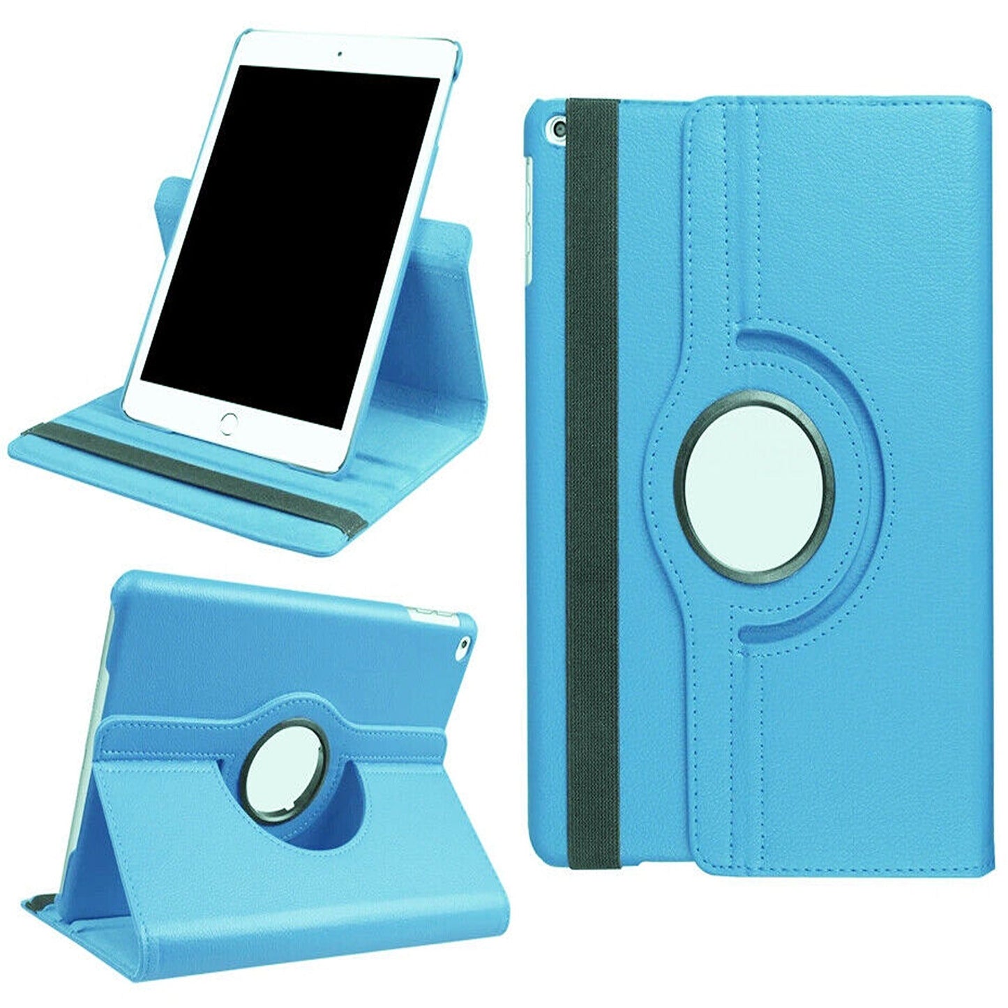 Sky Blue Leather Case with 360 Rotate Smart Cover for iPad 9 8 7 6 5 Gen Air 3 2 1 Pro 10.5