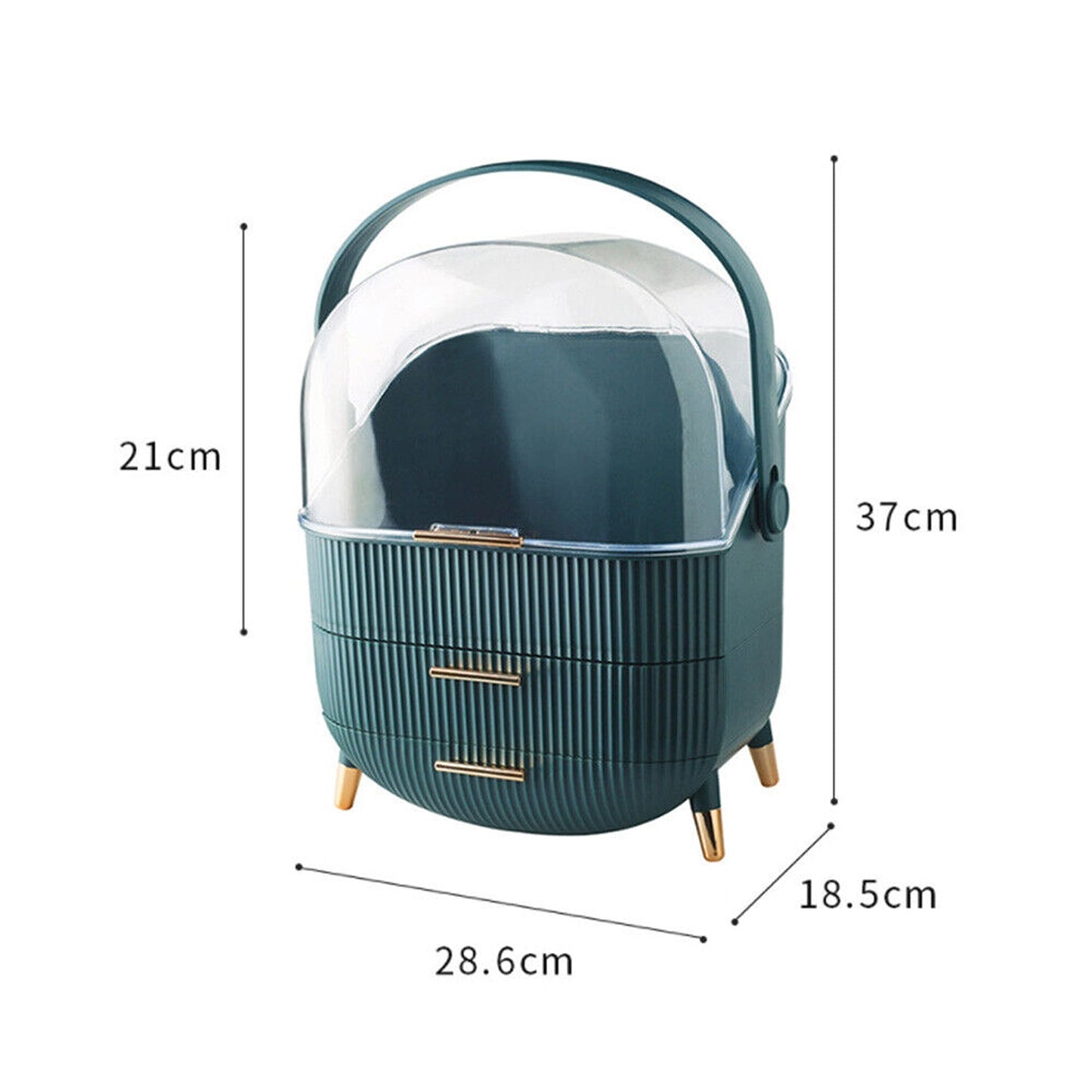 Portable Makeup Organizer Case with Cosmetic Storage and Jewelry Drawers
