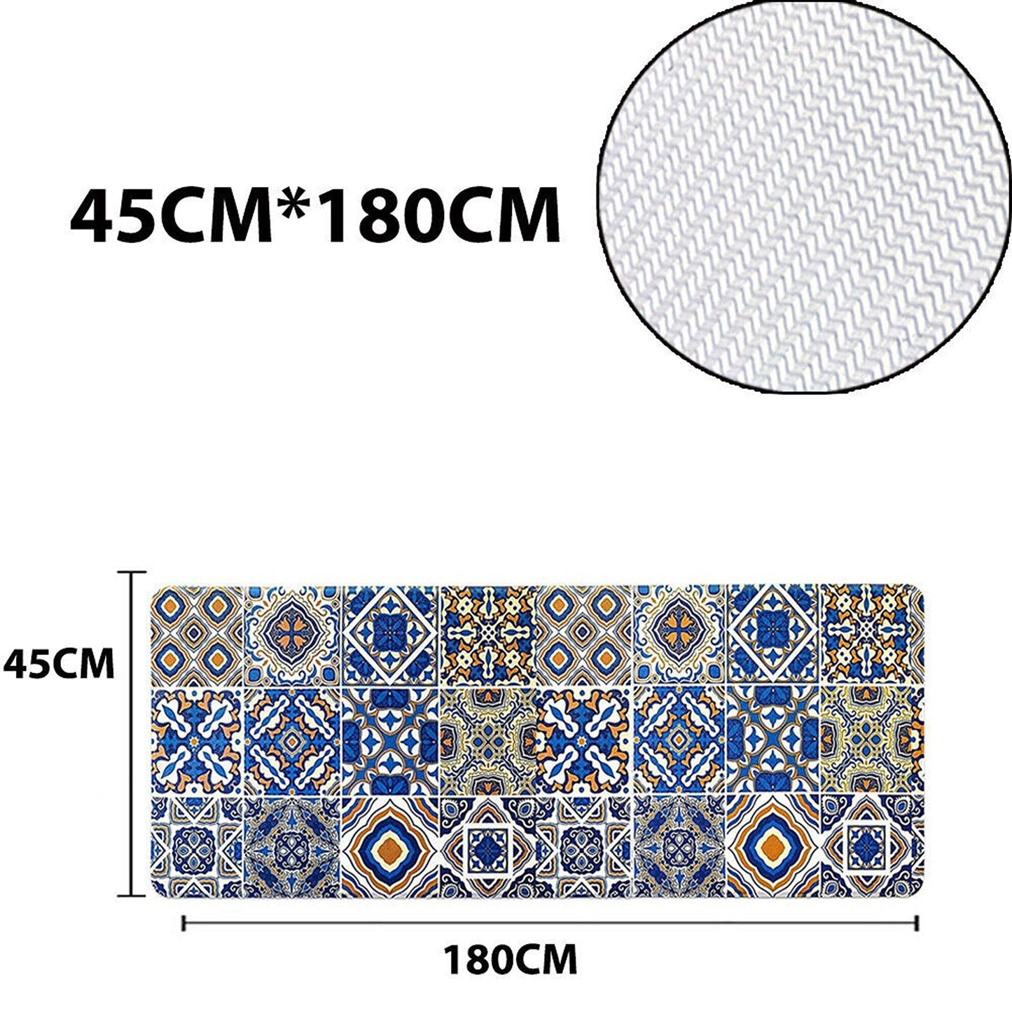 Blue Block Pattern Comfort Kitchen Mat Set with Rubber Back