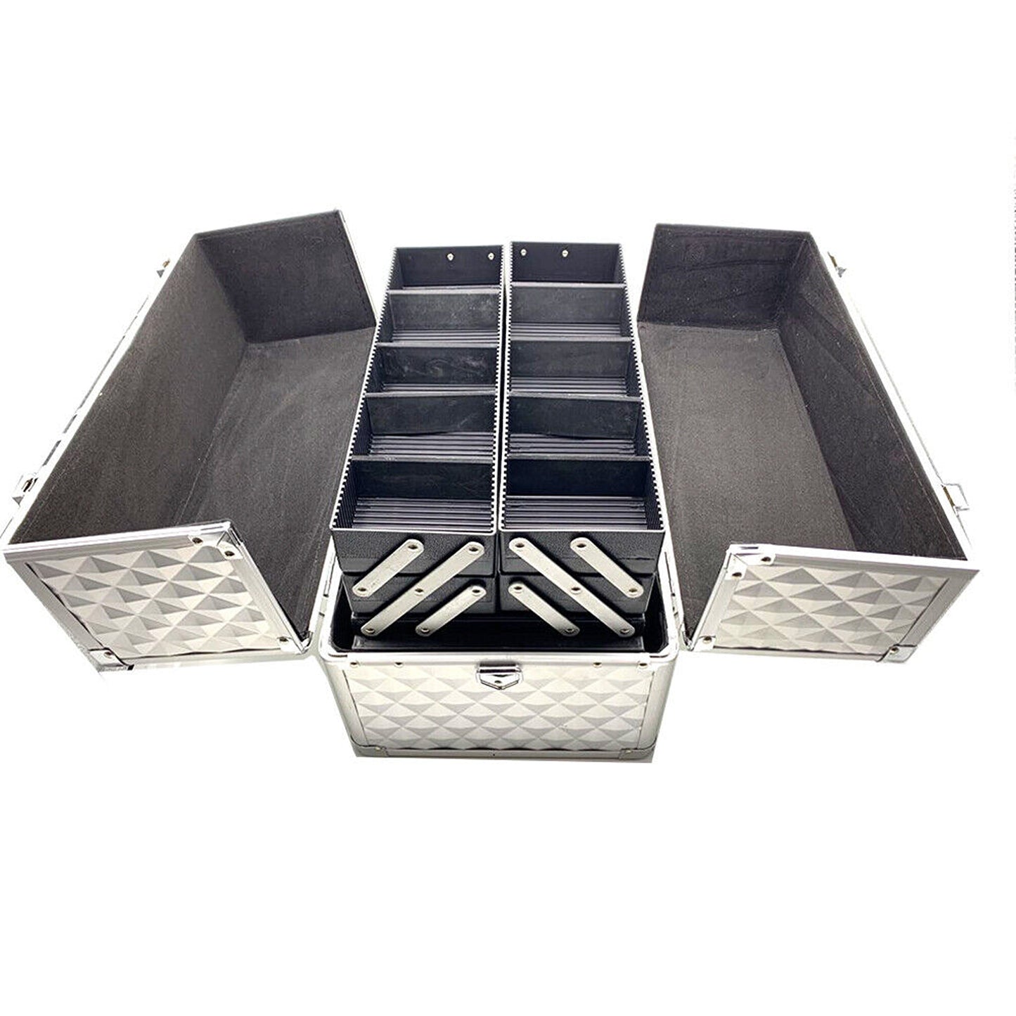 Portable Diamond Pattern Beauty Makeup Cosmetic Case with Carry Strap