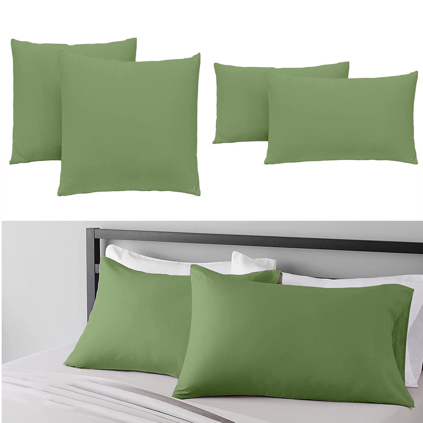 Green 2 Pack Standard European Queen King Pillow Cases