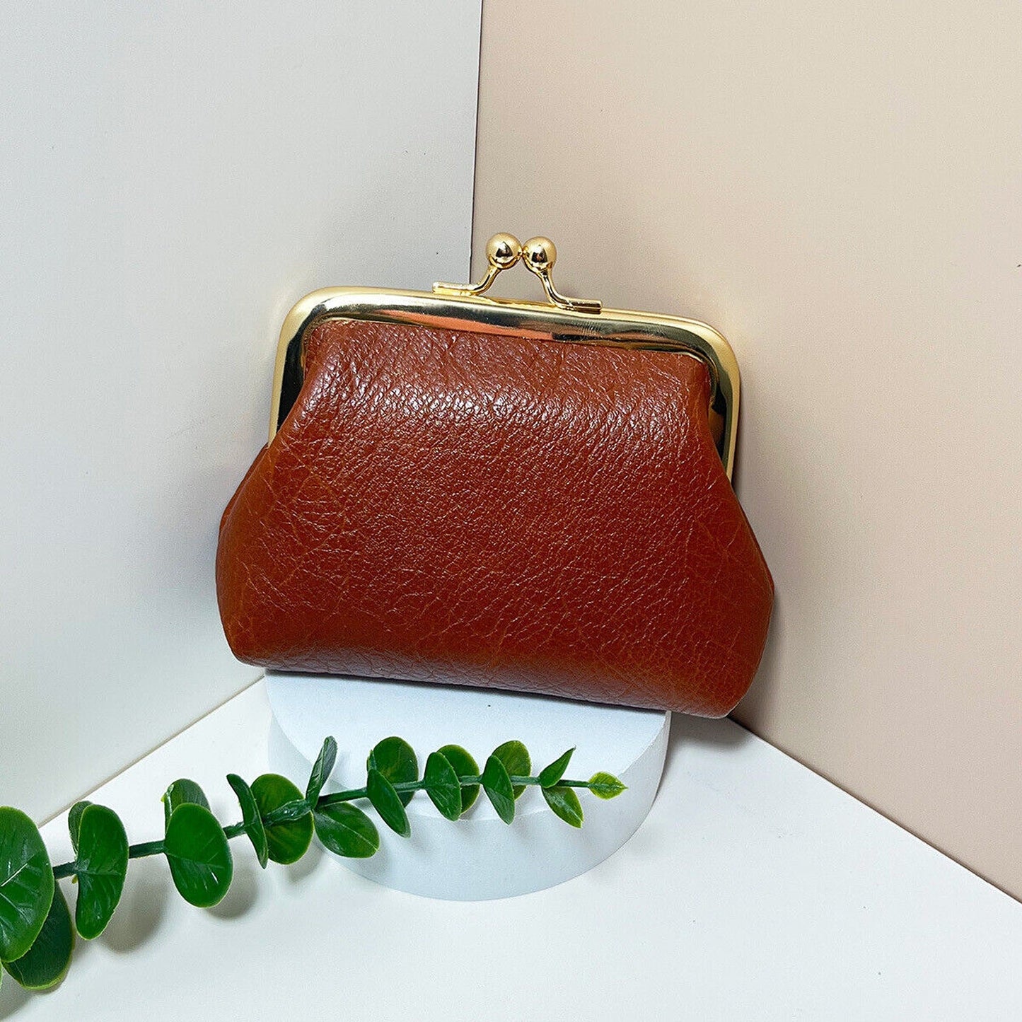 Small Leather Cosmetic Bag for Coin and Lipstick Storage