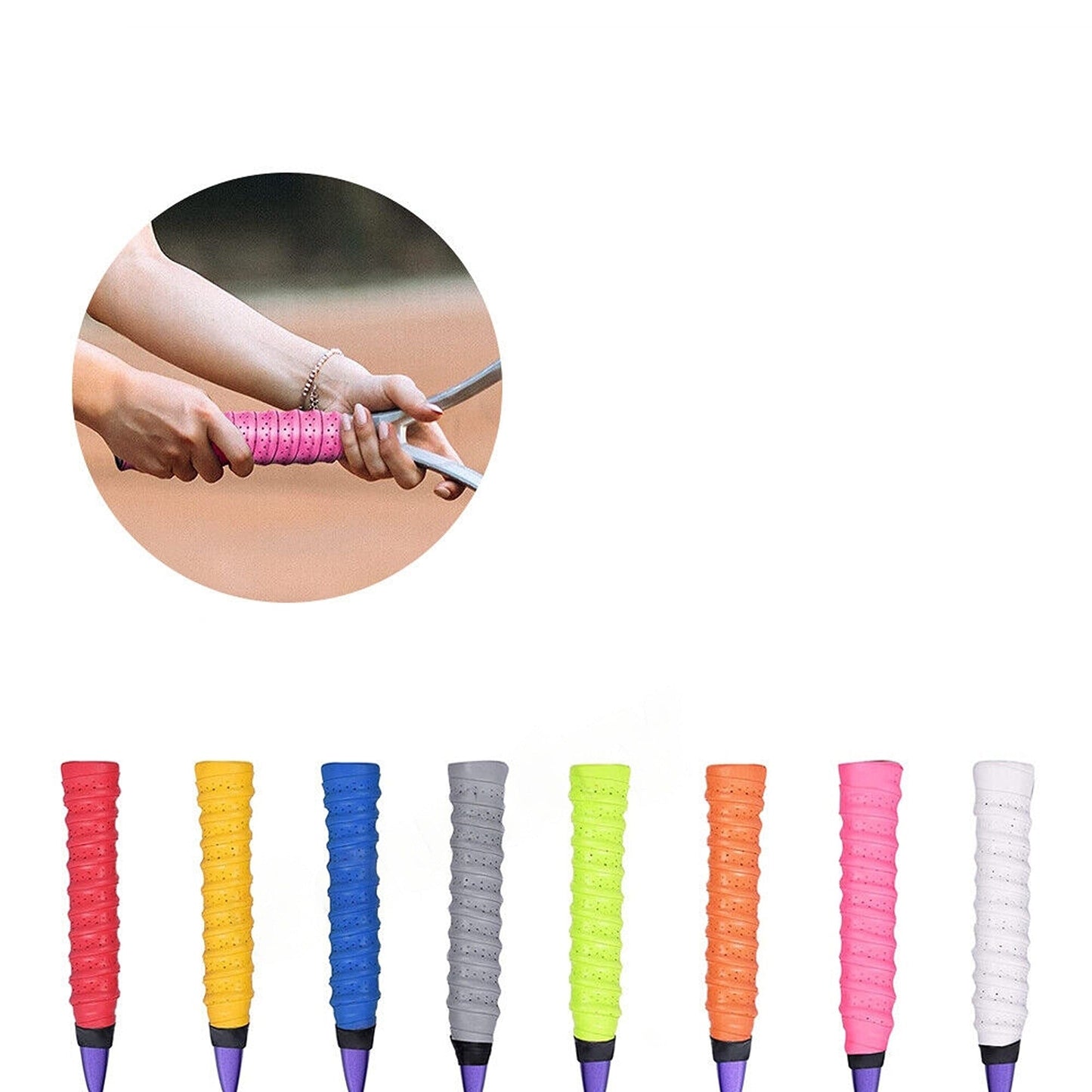 8pcs Anti-slip Sweatband Racket Grip Tape Tennis Badminton Squash