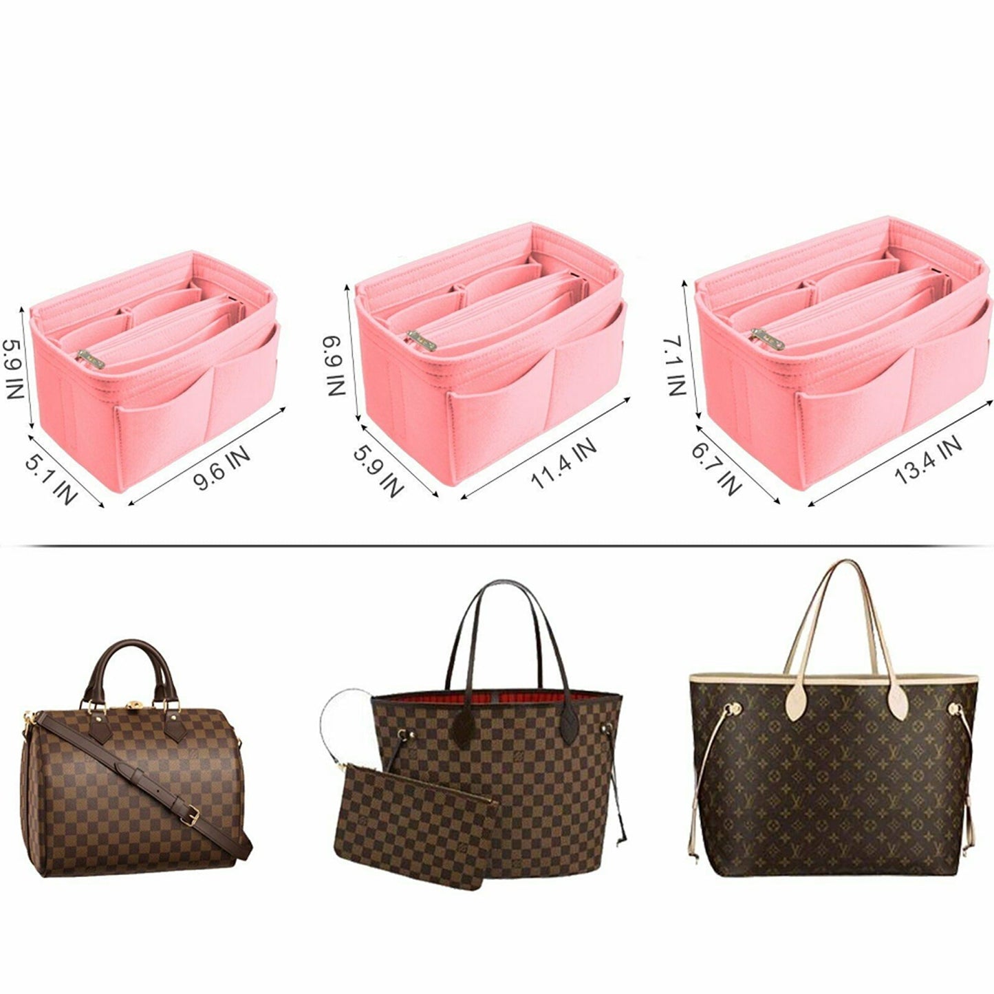 Pink Women Felt Bag Travel Organizer Handbag Tote Insert Liner Purse Pouch