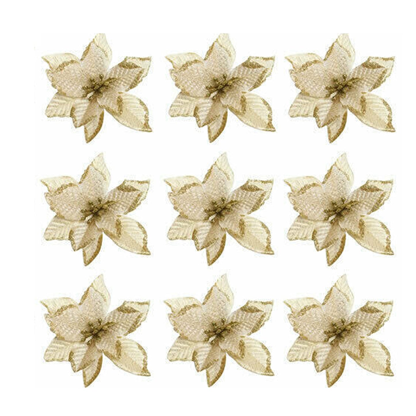 Gold Glitter Poinsettia Decorations for Christmas Tree and Wreath