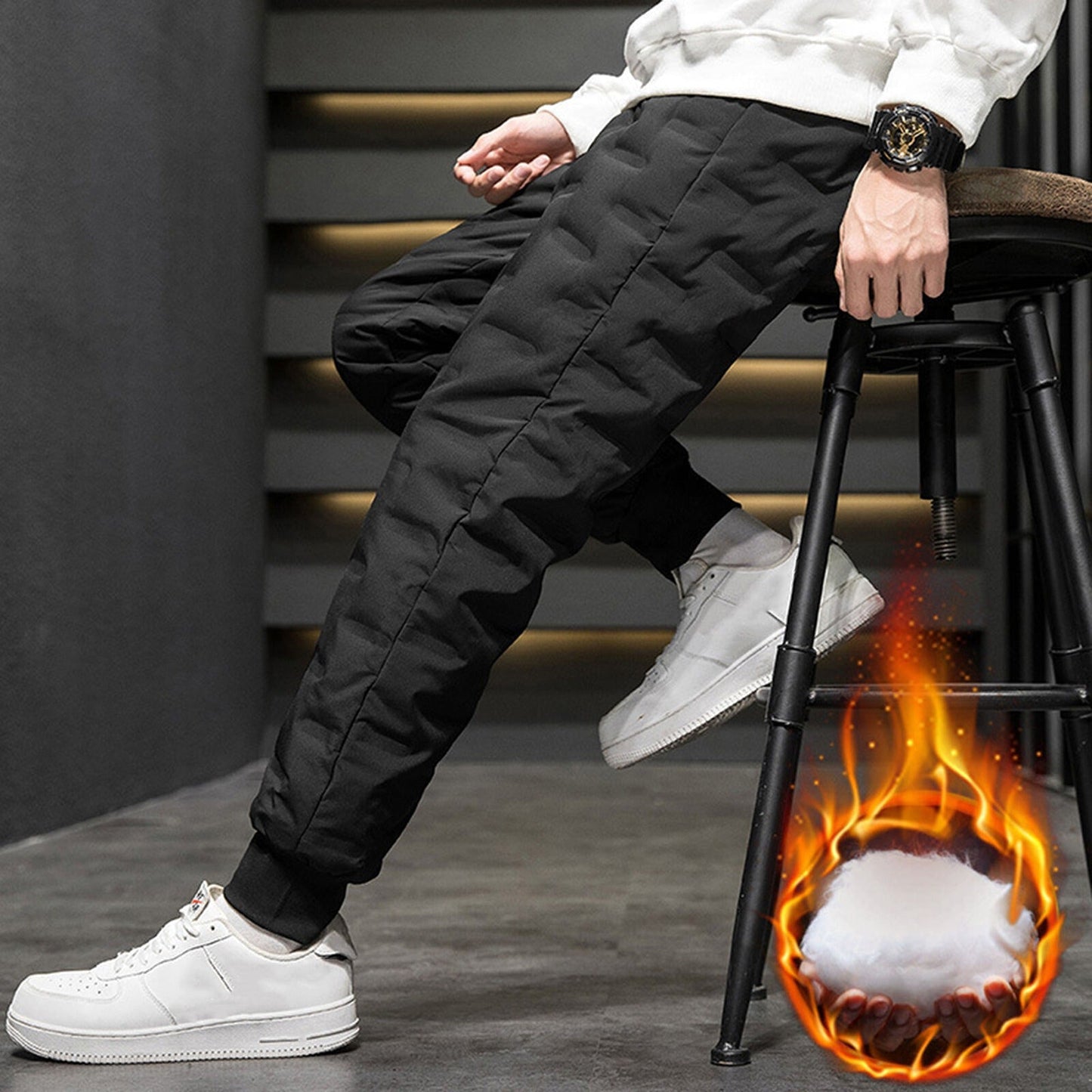 Men Thicken Warm Fleece Lined Waterproof Winter Trousers