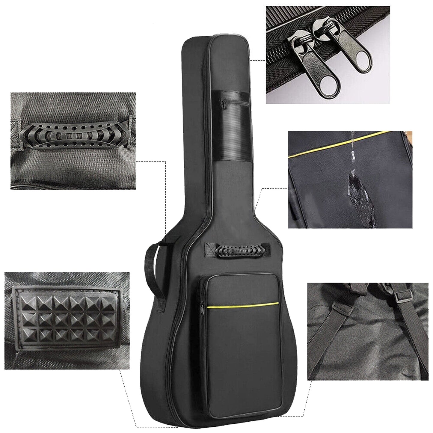 Padded Gig Bag for Acoustic Guitar Double Straps Black Soft Backpack Case