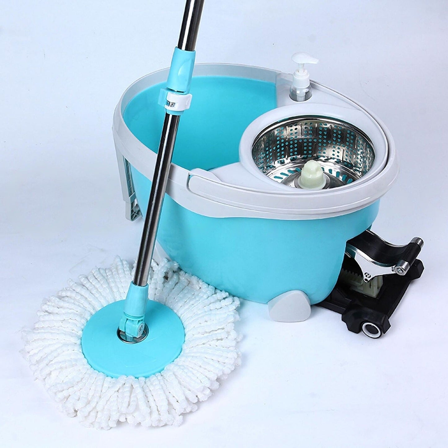 Floor Cleaning Spin Mop with Stainless Steel Wringer and Pedal