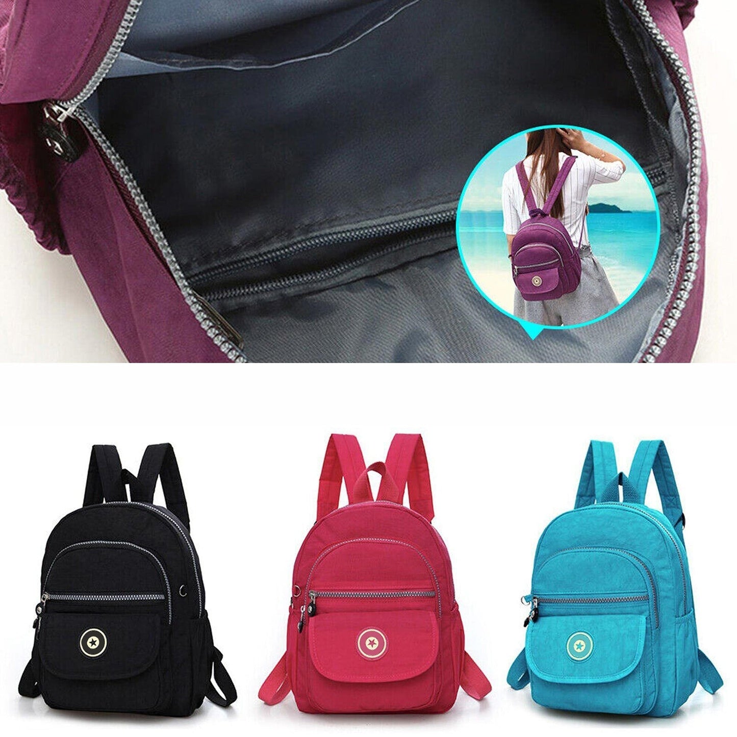 Casual Waterproof Nylon Rucksack Small Travel Backpack Women Shoulder Handbag