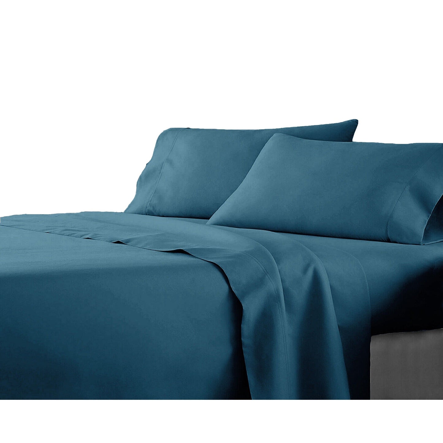 Biscay Blue Flat Fitted Sheet Set Bed Single KS Double Queen King