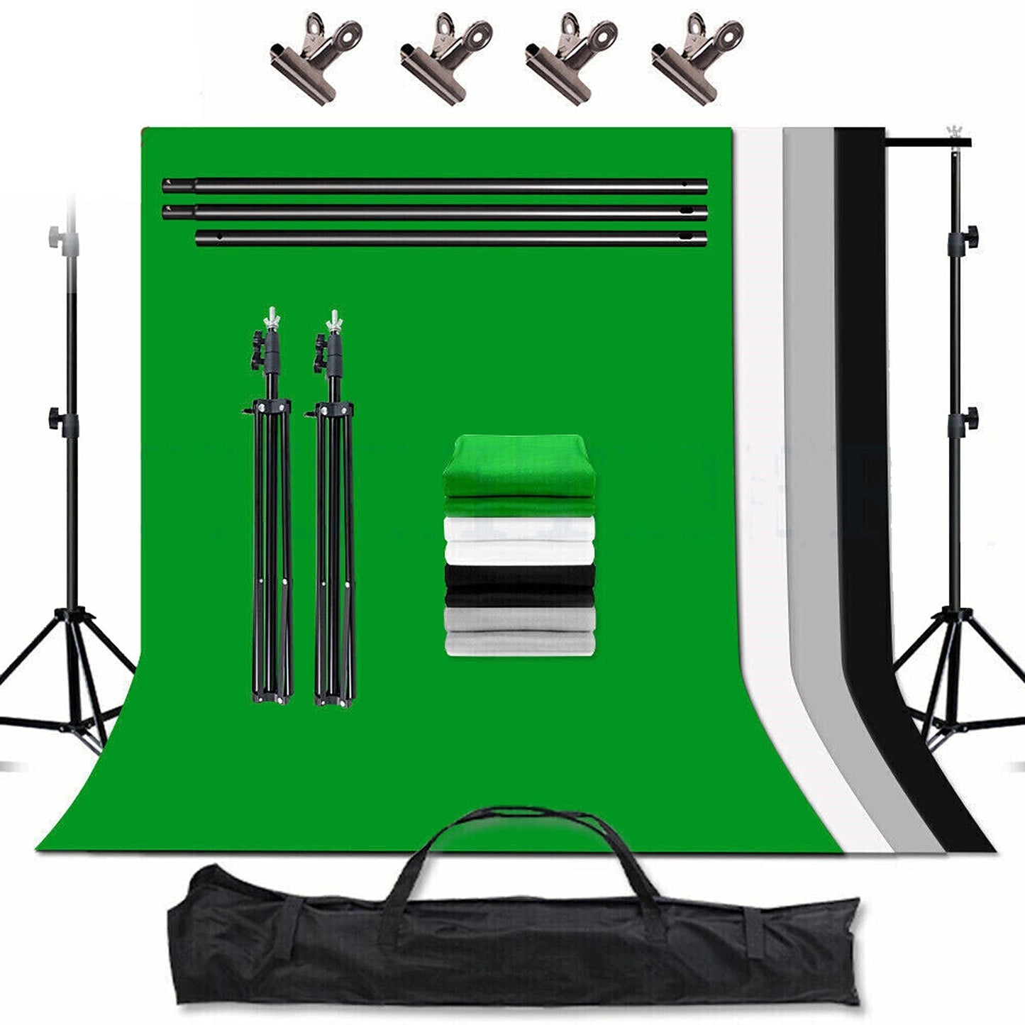 Studio Support Kit with Grey Green White and Black Photo Backdrops