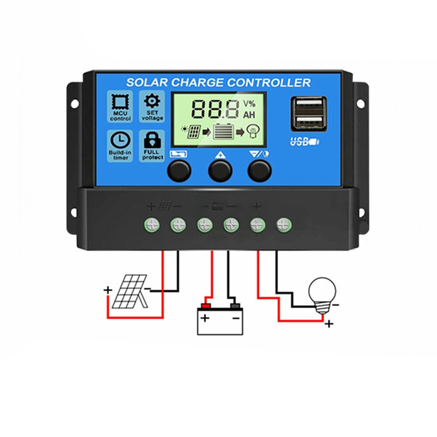 Dual USB Solar Panel Battery Regulator Amp Charge Controller