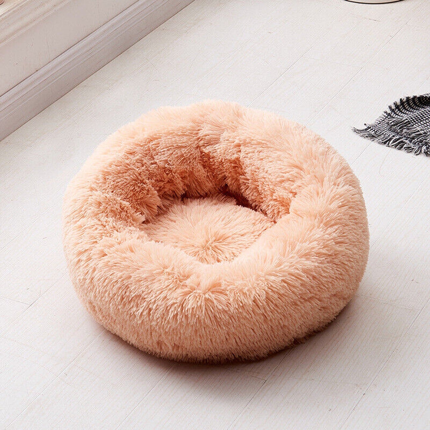 Peach Plush Round Nest Pet Dog Cat Calming Bed Comfy Sleeping Kennel Cave