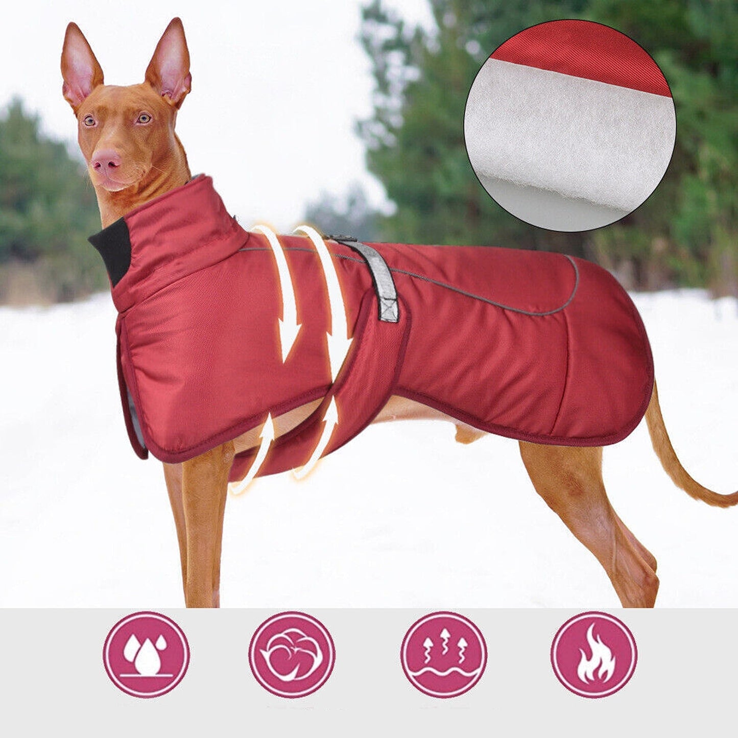 Red Waterproof Warm Winter Jacket for Large Dogs