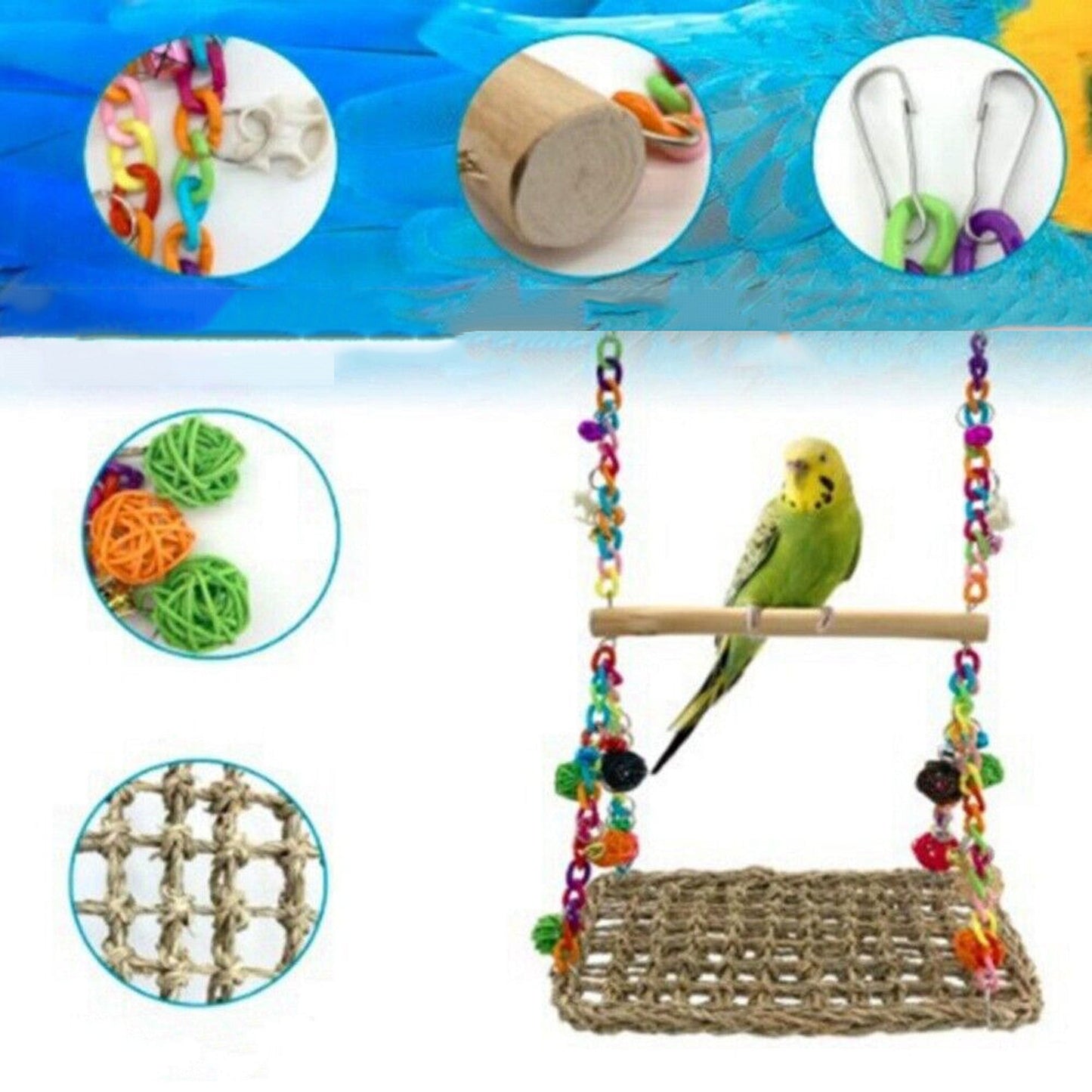 Hanging Bird Climbing Net and Swing Parrot Perch Toy Hammock