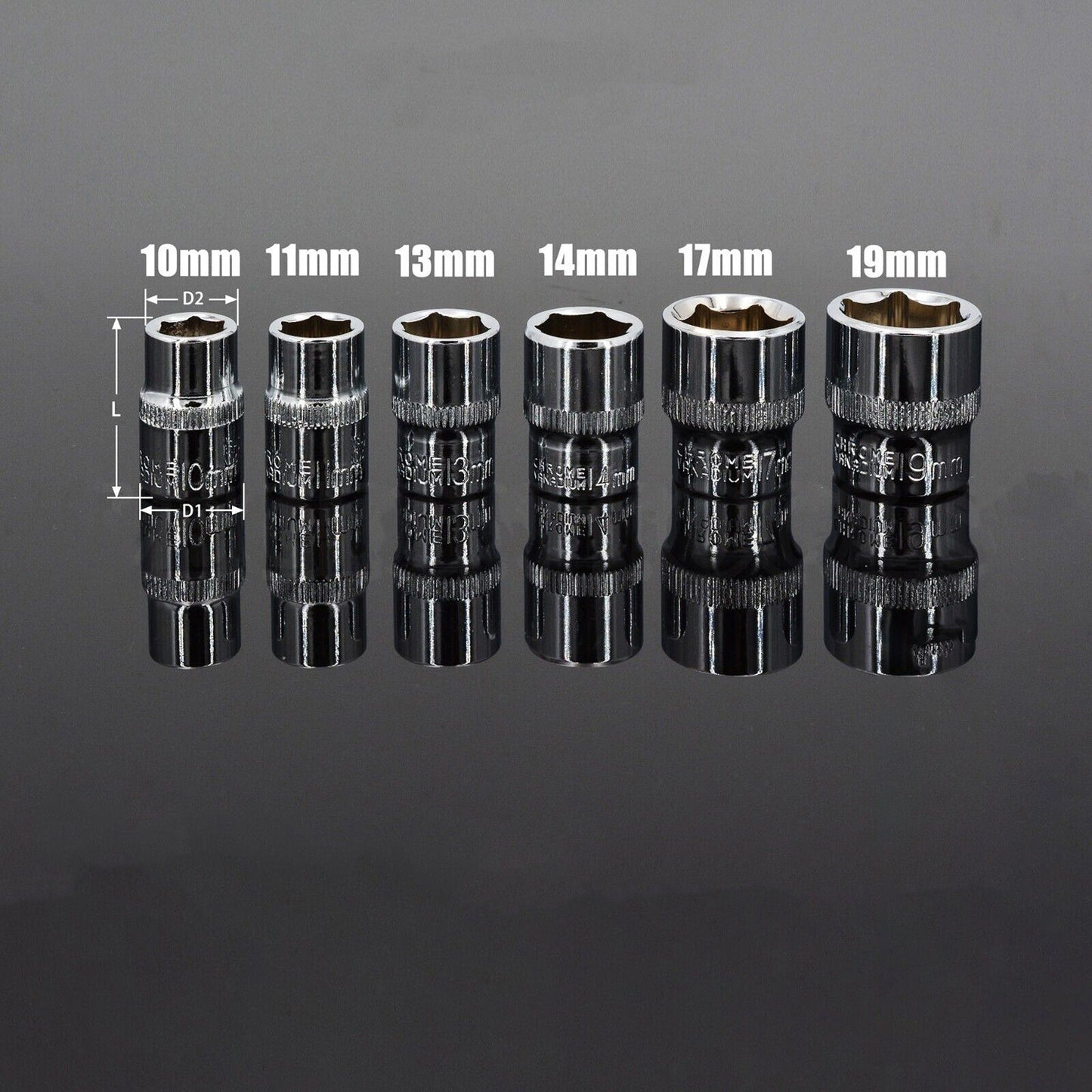 CRV Drive Sockets Set Power Tools Sizes 5 to 21mm