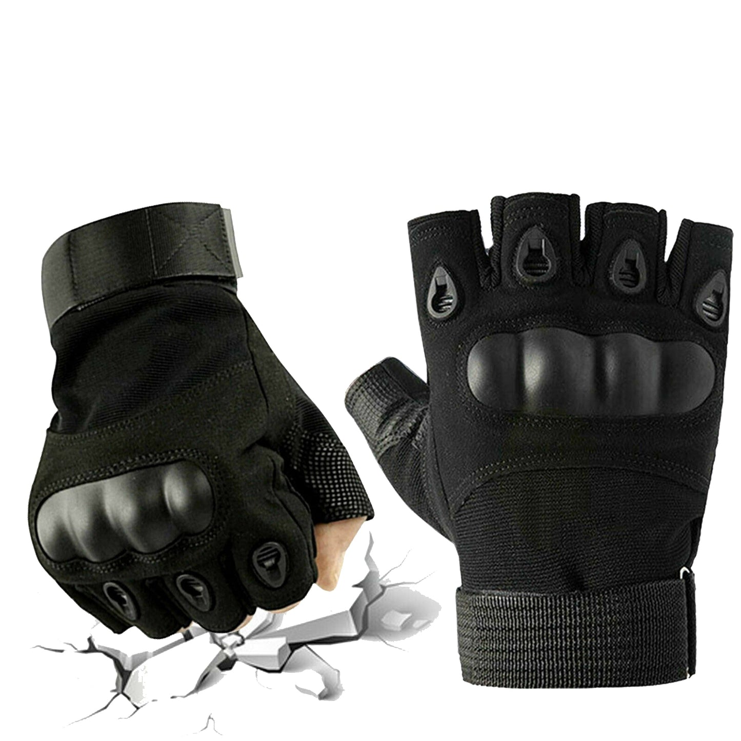 Black Tactical Fingerless Sport Gloves Leather Motorcycle Combat Outdoor