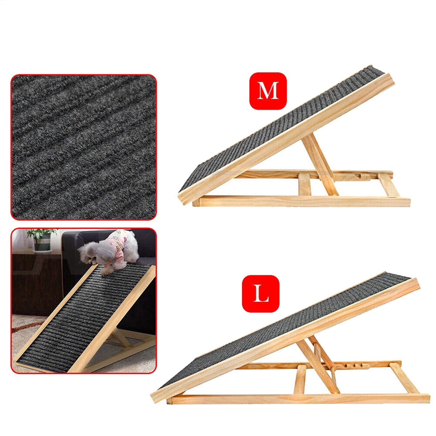 Adjustable Wooden Foldable Pet Ramp for Dogs Access to Bed Sofa Car