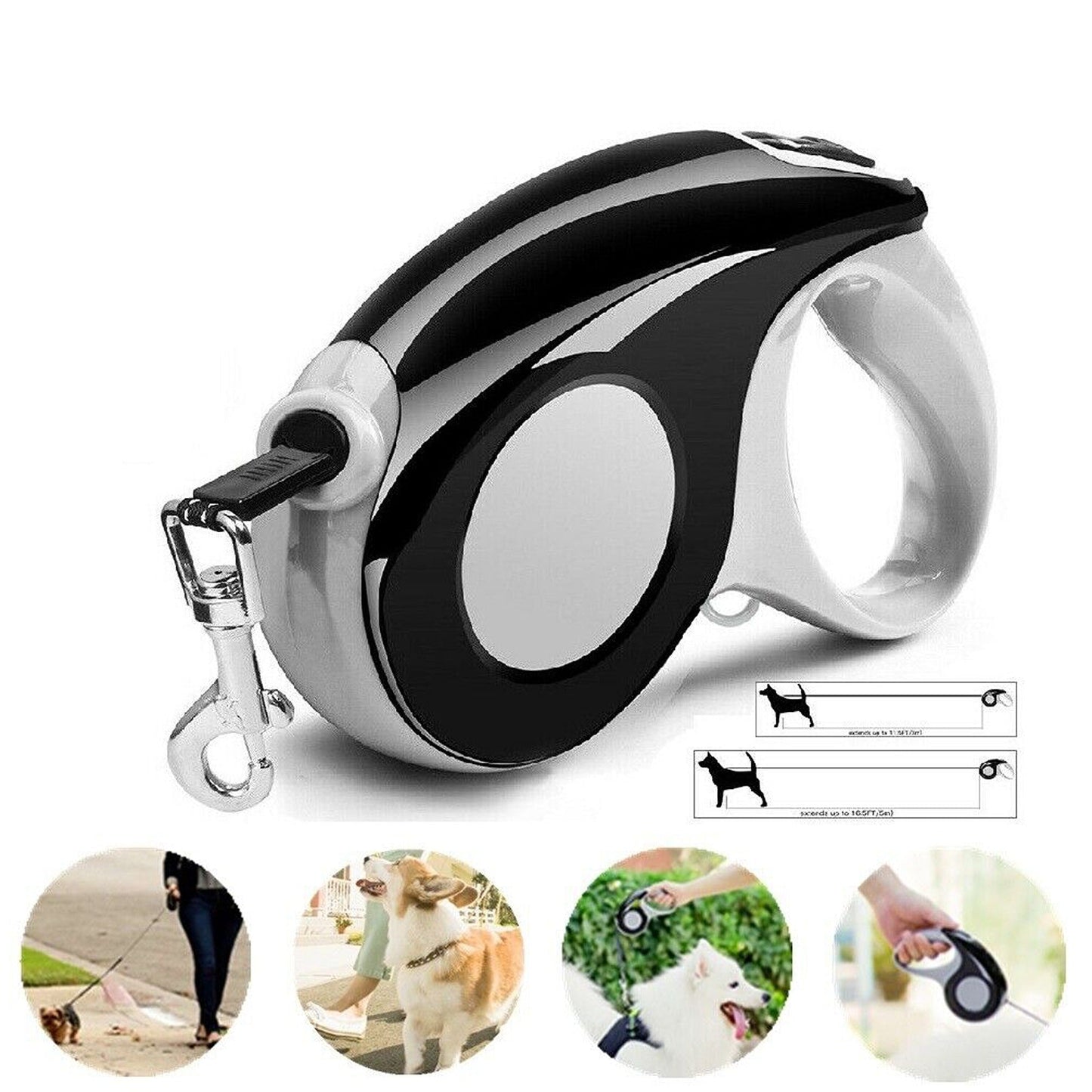 5m Long Retractable Dog Leash with Lockable Heavy-Duty Rope