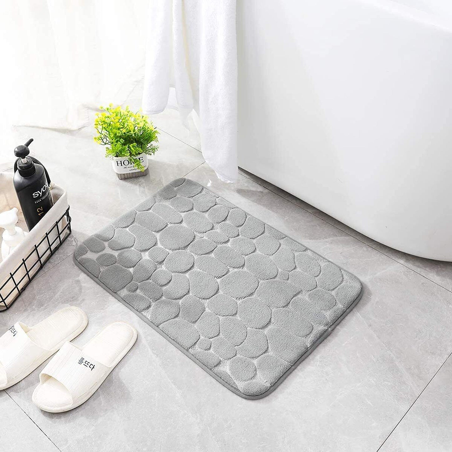 Grey Memory Foam Non-Slip Bath Mat Super Absorbent Bathroom Carpet